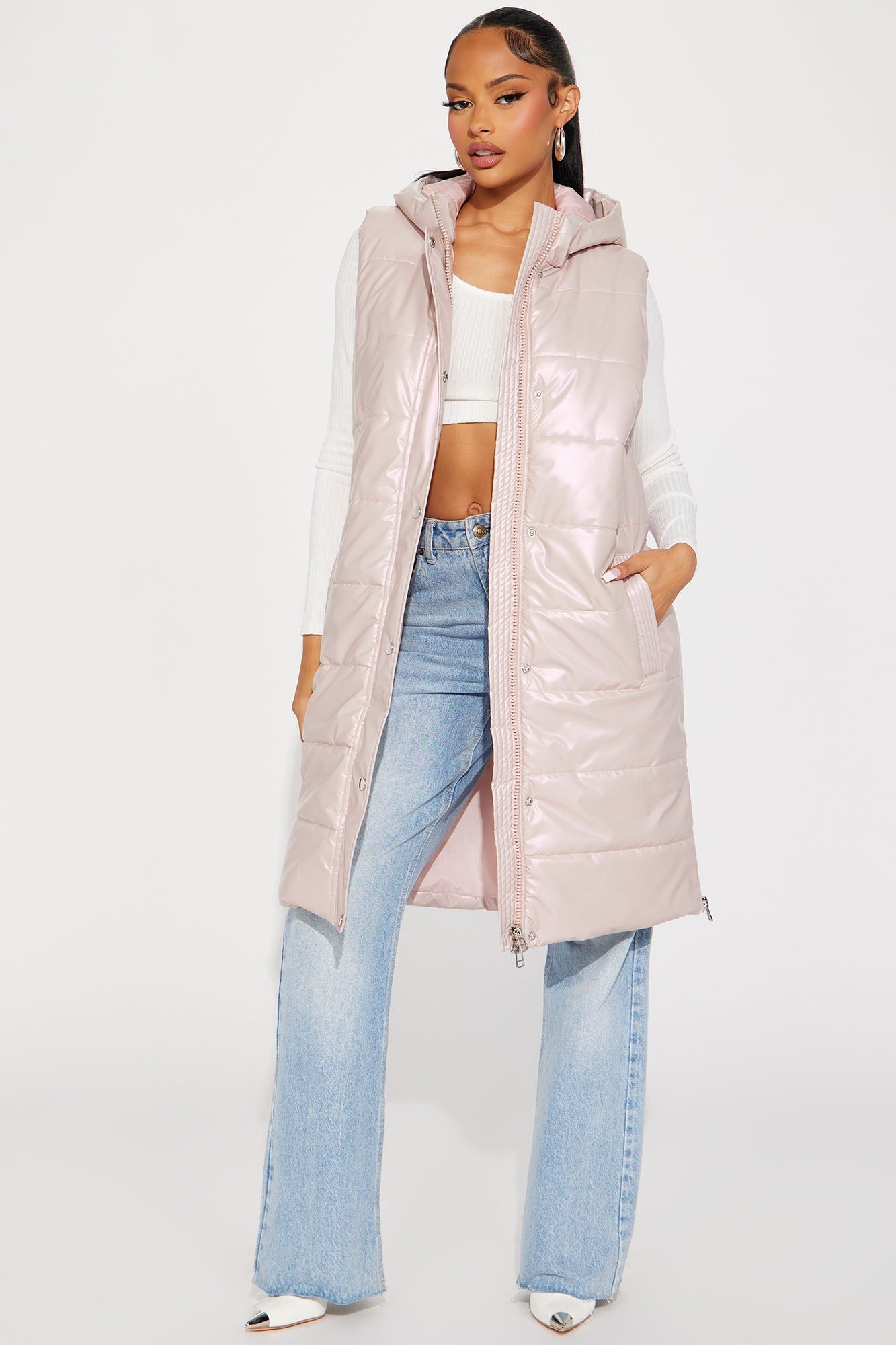 Diamond Girl Faux Leather Puffer Vest - Pink sold by Fashion Nova