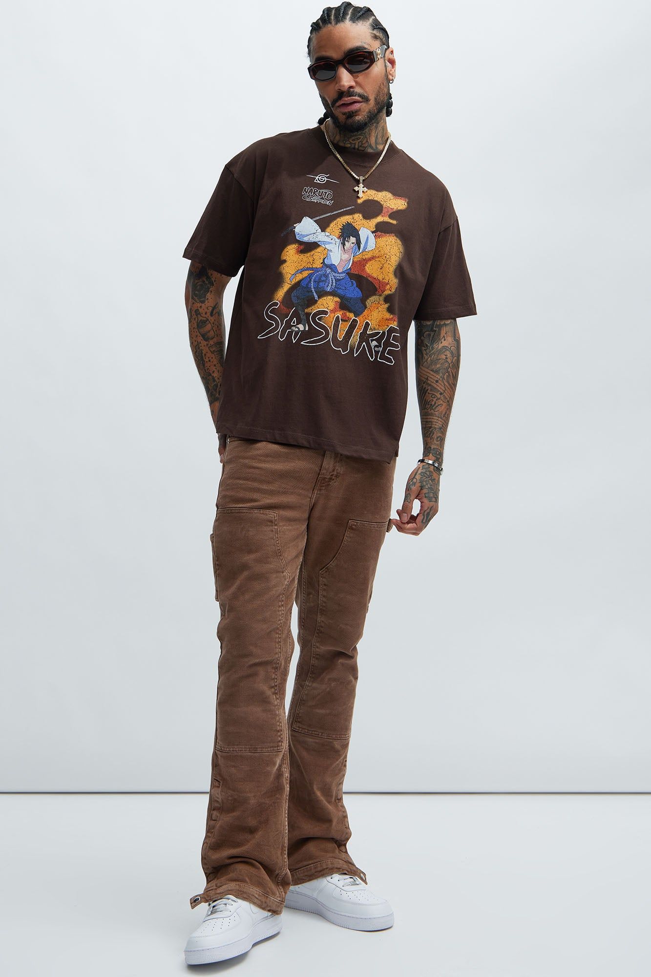 Naruto Sasuke Flames Boxy Short Sleeve Tee - Brown sold by Fashion Nova product image thumbnail 2