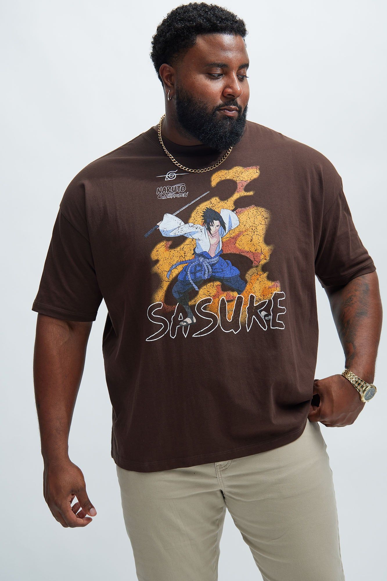 Naruto Sasuke Flames Boxy Short Sleeve Tee - Brown sold by Fashion Nova product image thumbnail 4