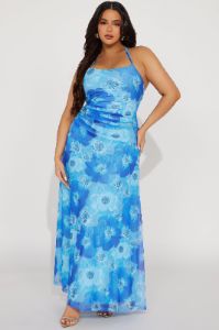 Aramaya Mesh Maxi Dress - Blue sold by Fashion Nova