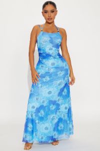 Aramaya Mesh Maxi Dress - Blue sold by Fashion Nova