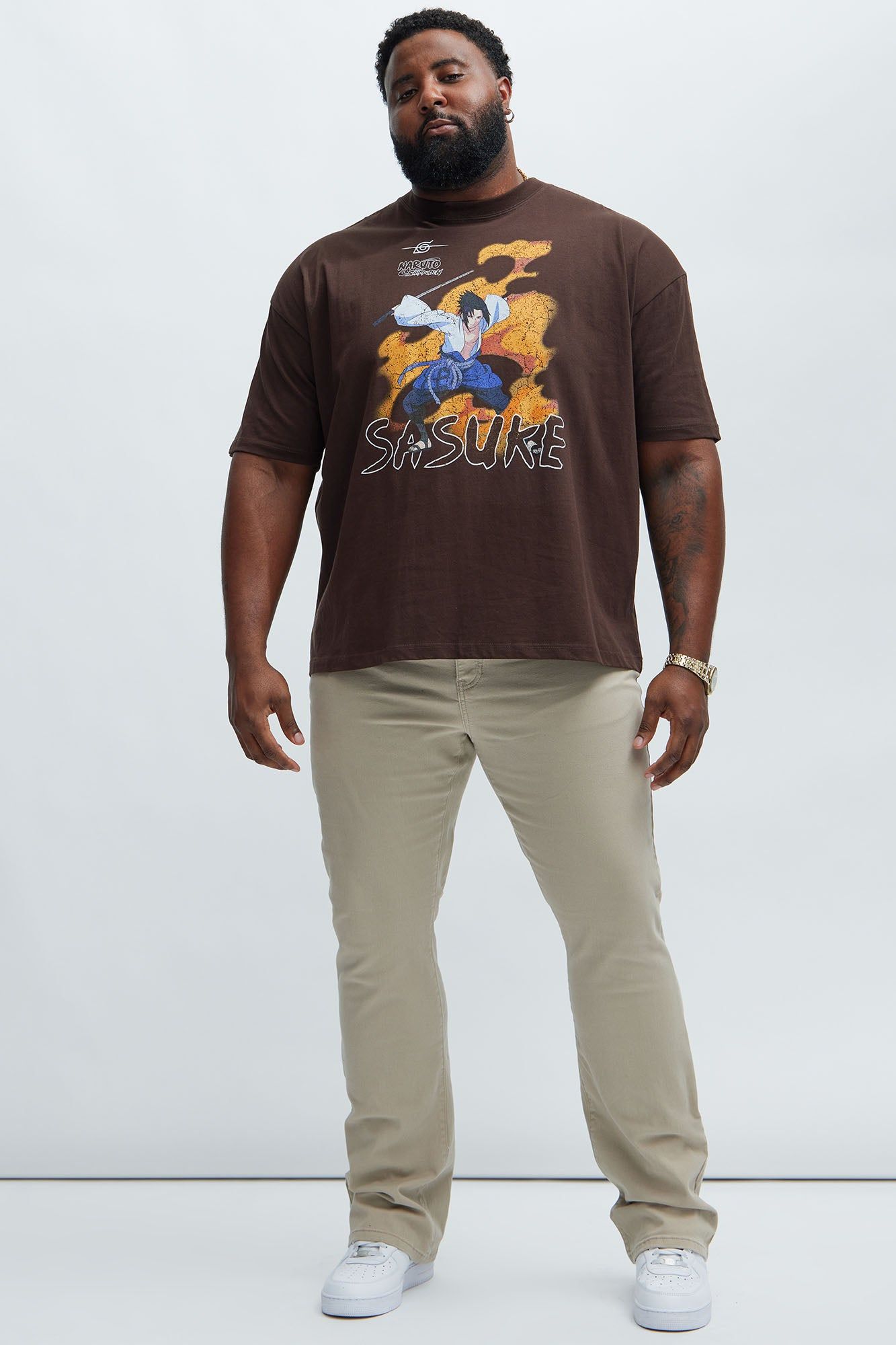 Naruto Sasuke Flames Boxy Short Sleeve Tee - Brown sold by Fashion Nova product image thumbnail 5