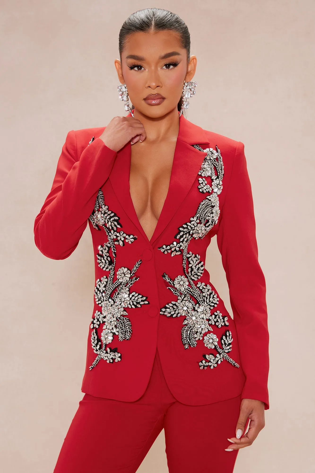 Elegant Embellished Blazer Suit Set - DarkRed sold by Fashion Nova product image thumbnail 2