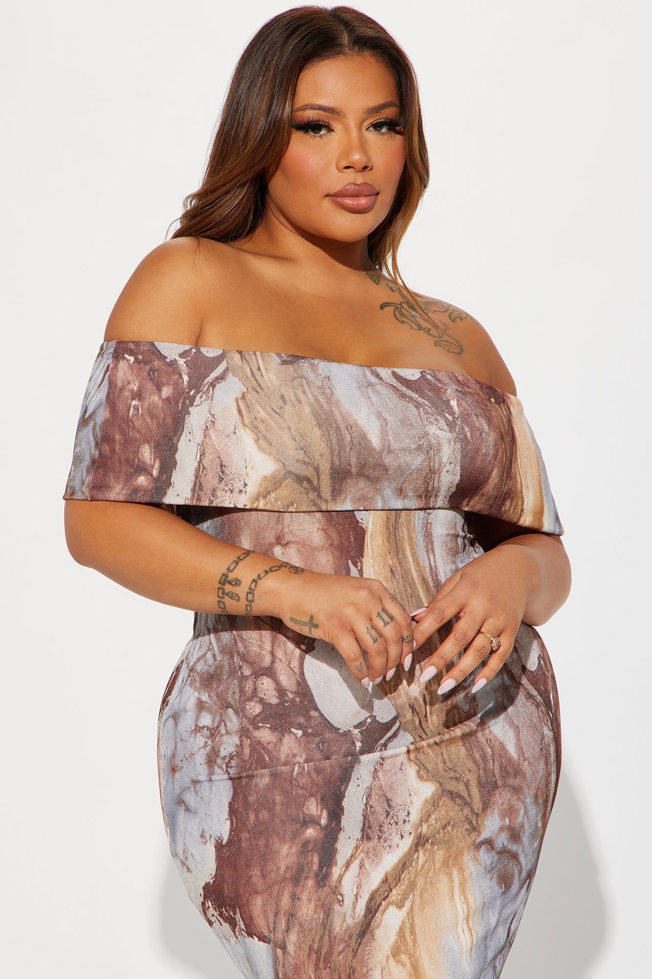 Amelia Slinky Midi Dress - Brown/combo sold by Fashion Nova product image thumbnail 5