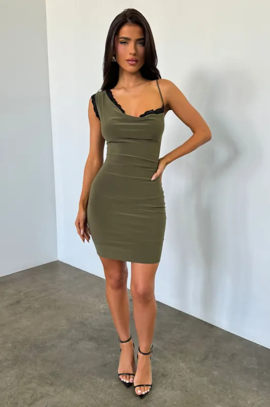 Ooh La La Double Lined Mini Dress - Olive sold by Fashion Nova
