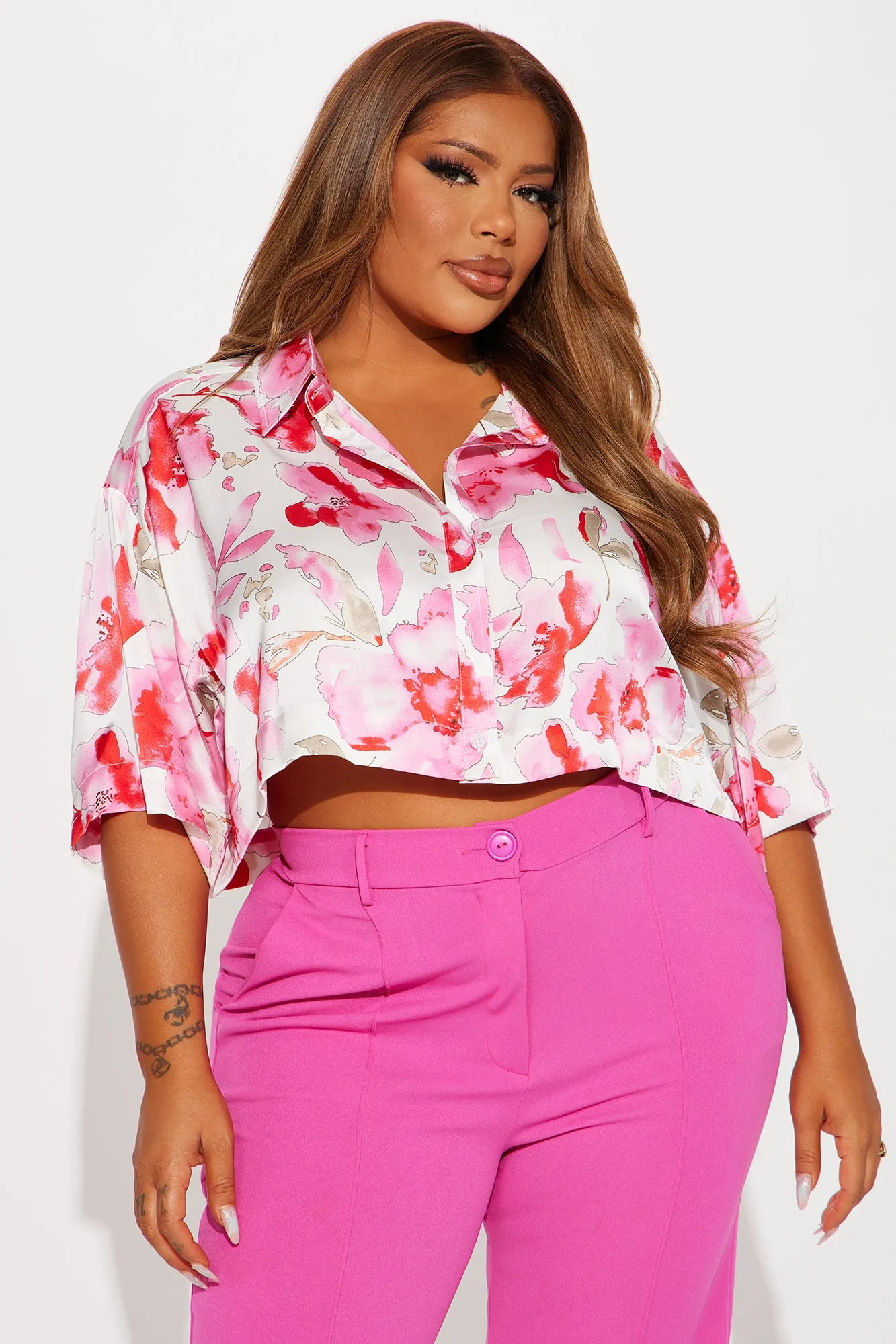 Summer Florals Satin Shirt - Ivory/combo sold by Fashion Nova product image thumbnail 4