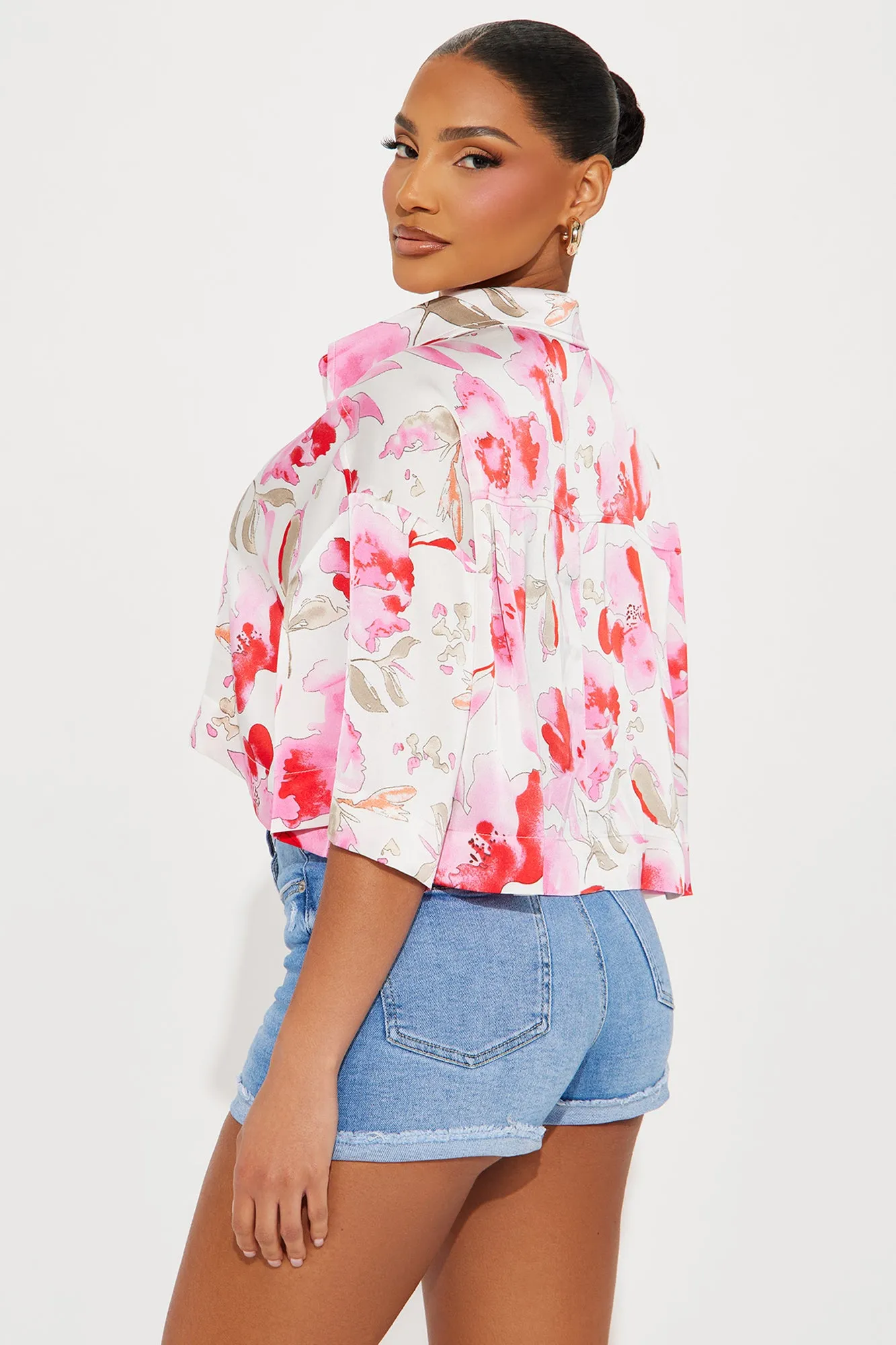 Summer Florals Satin Shirt - Ivory/combo sold by Fashion Nova product image thumbnail 3