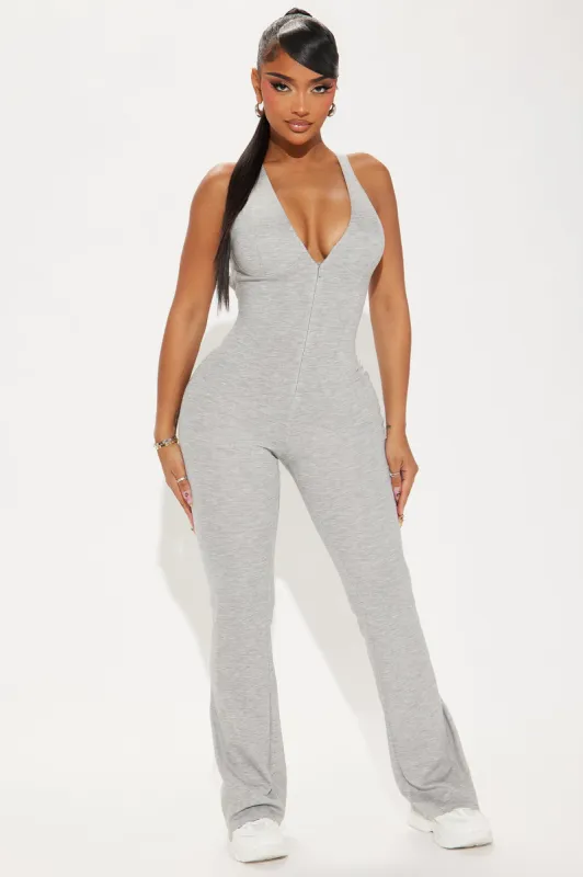 Best Believe Jumpsuit  - Heather Grey sold by Fashion Nova