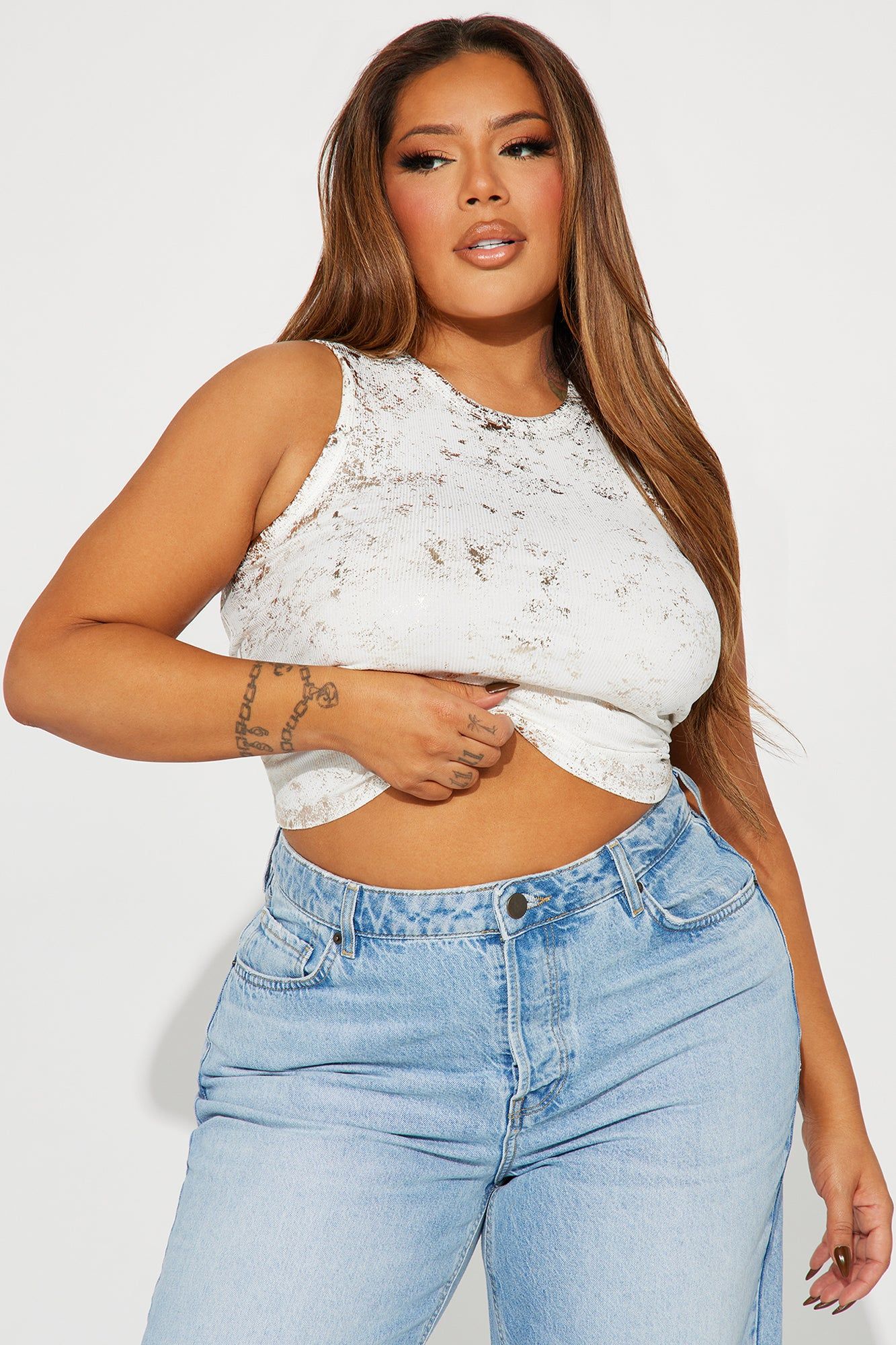 Loving The View Foil Coated Tank Top - White/combo sold by Fashion Nova product image thumbnail 4
