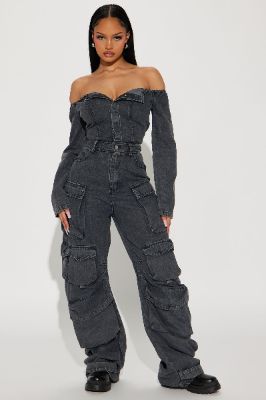 Feels Like This Denim Jumpsuit  - Black Wash sold by Fashion Nova