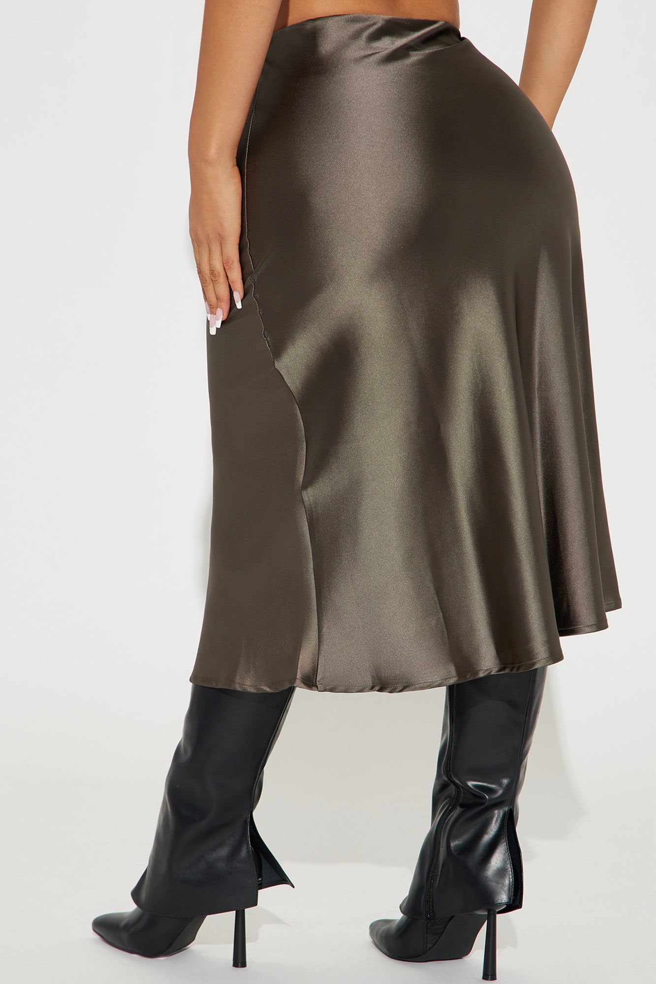 Girls Need Love Satin Midi Skirt - Charcoal sold by Fashion Nova product image thumbnail 3