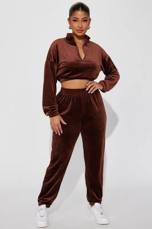 Soft Side Velour Jogger Set - Brown sold by Fashion Nova