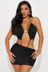 Dance With Me Rhinestone Skirt Set - Black sold by Fashion Nova