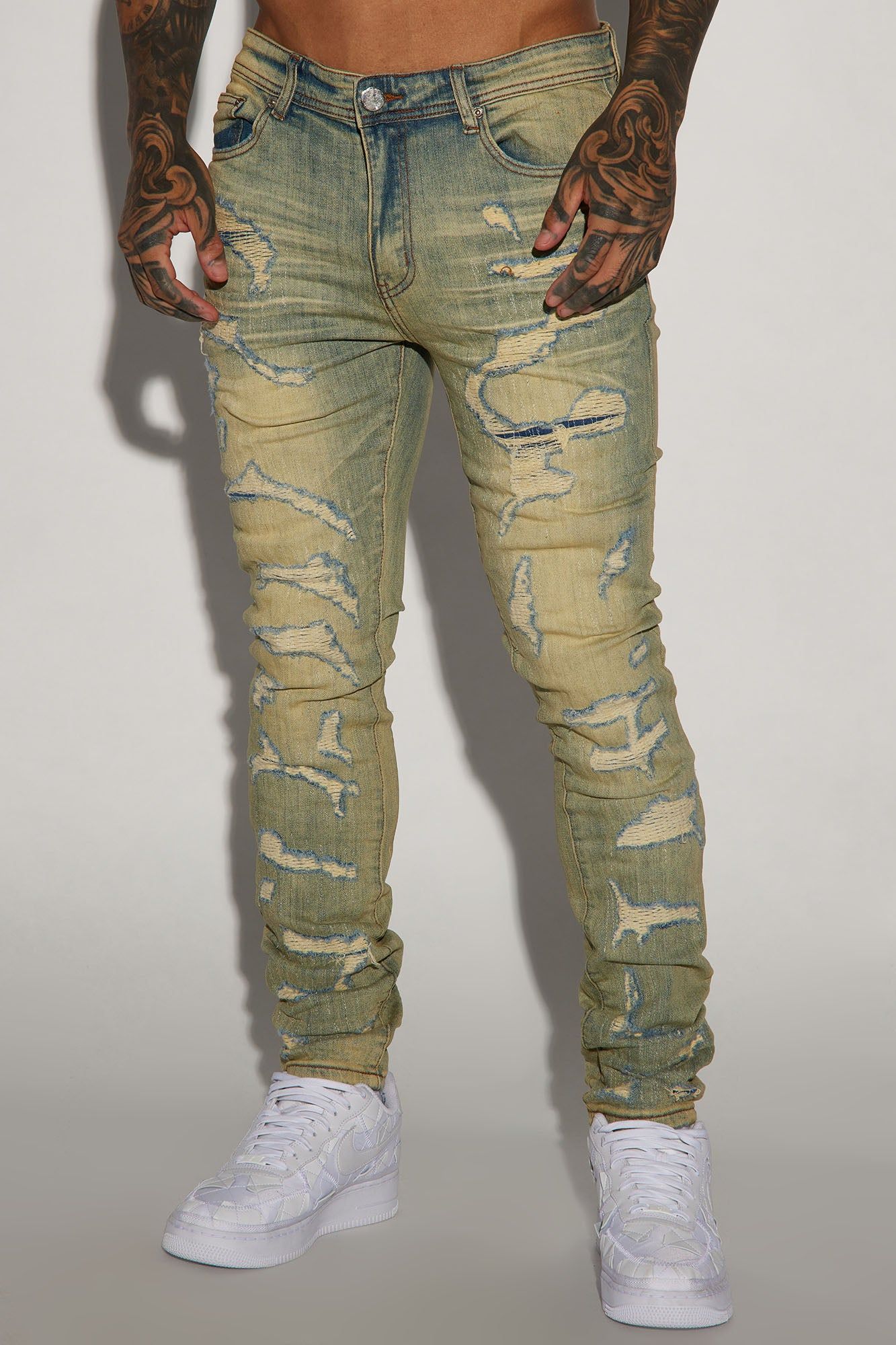 Leave It Ripped Stacked Skinny Jeans - Medium Blue Wash sold by Fashion Nova product image thumbnail 3