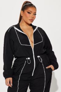 Sporty Love Windbreaker Jumpsuit - Black/White sold by Fashion Nova