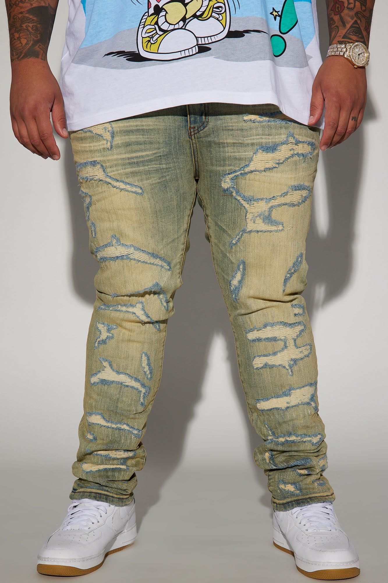 Leave It Ripped Stacked Skinny Jeans - Medium Blue Wash sold by Fashion Nova product image thumbnail 4