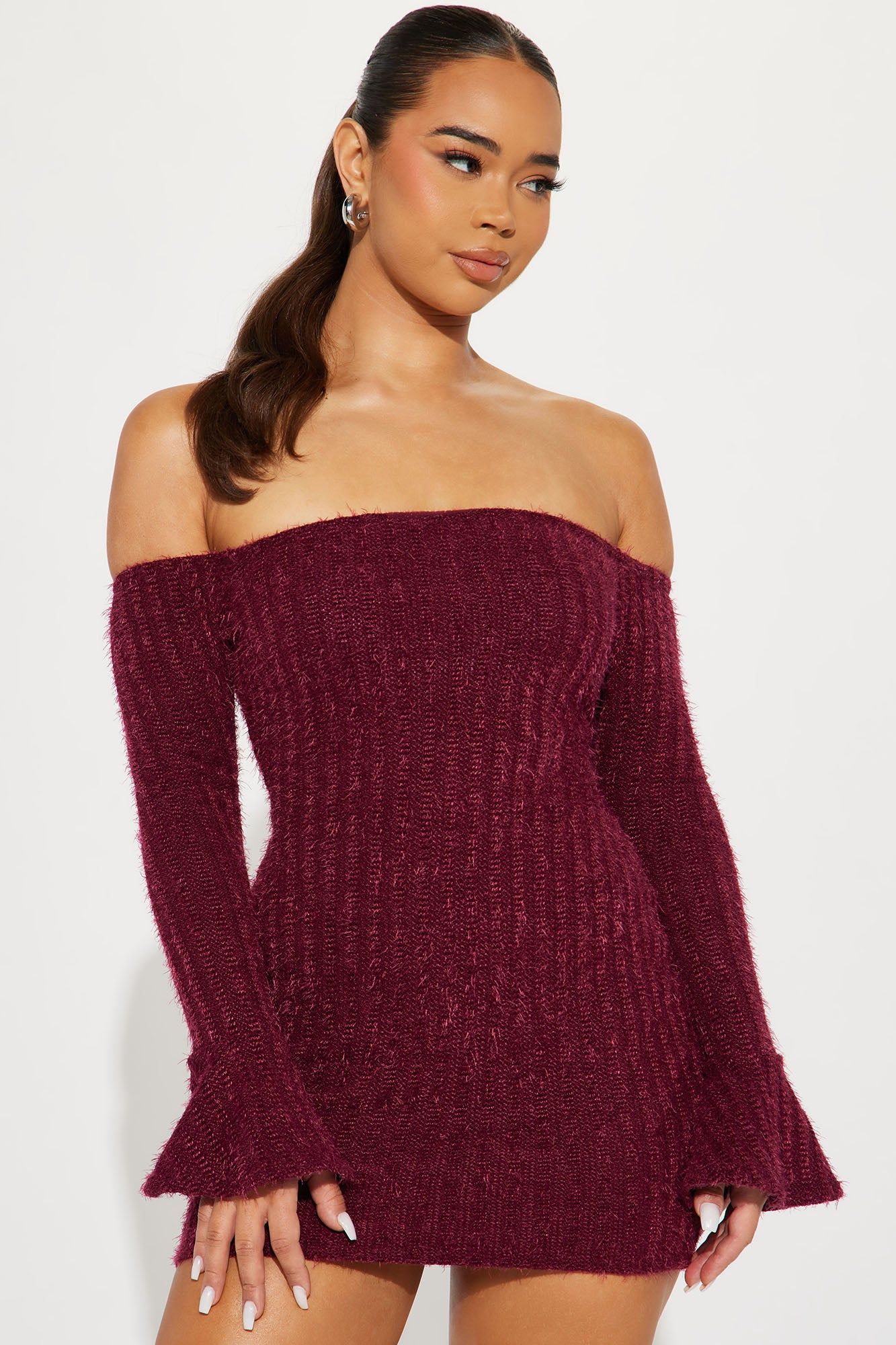 Mile High Sweater Mini Dress - Burgundy sold by Fashion Nova