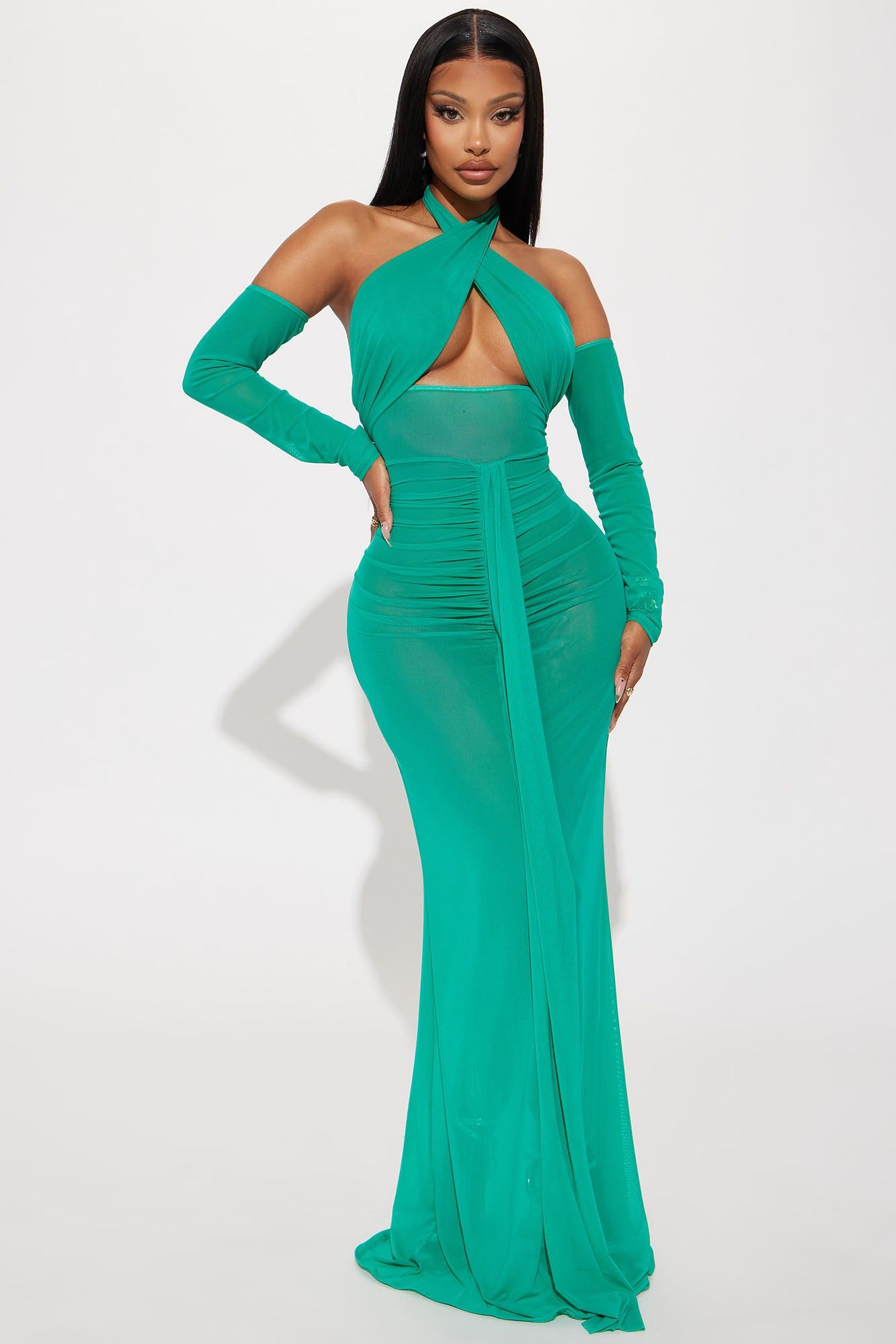 Jade Sheer Mesh Maxi Dress - Green sold by Fashion Nova