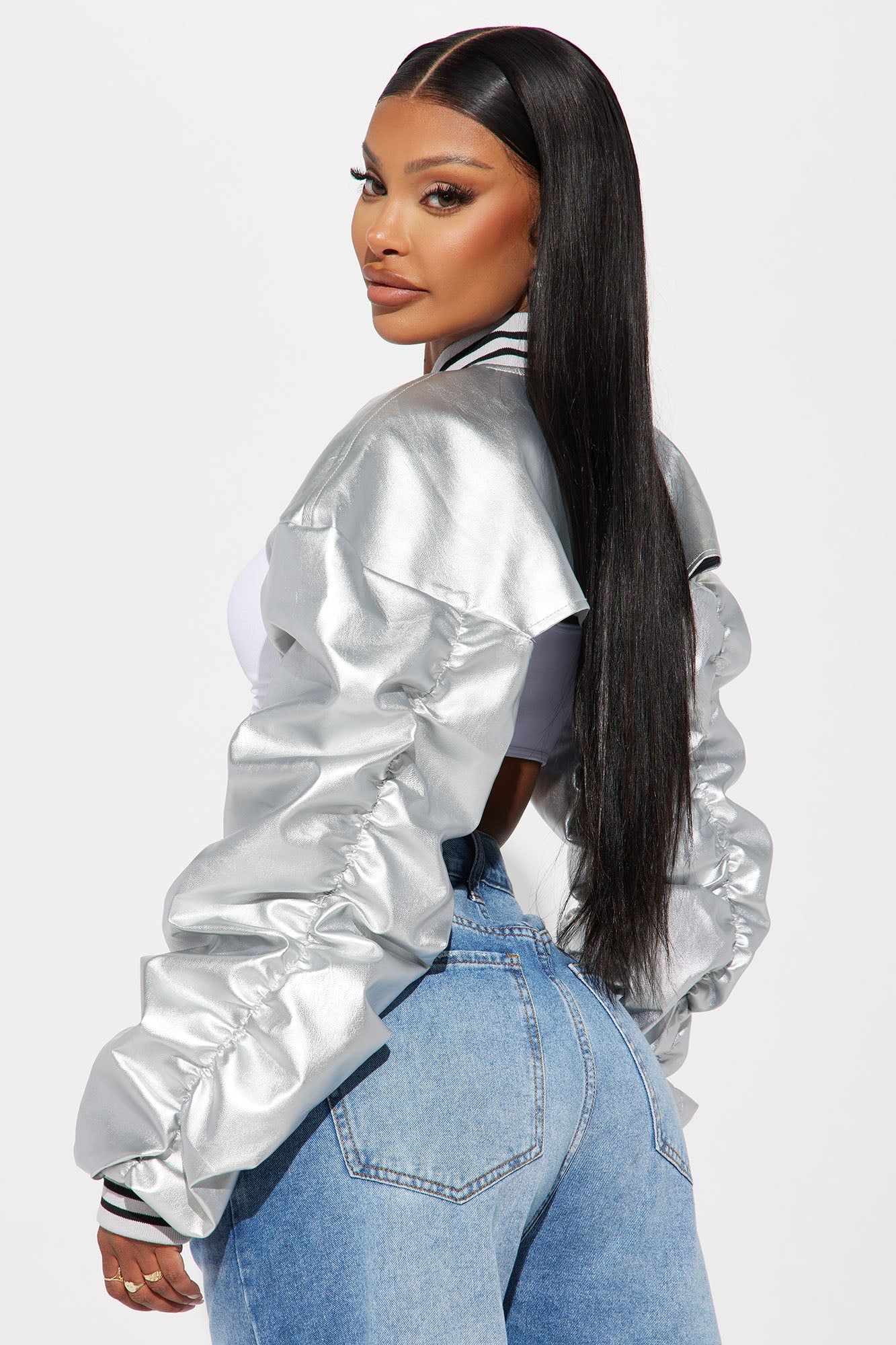 Break The Rules Cropped Jacket - Silver sold by Fashion Nova product image thumbnail 3