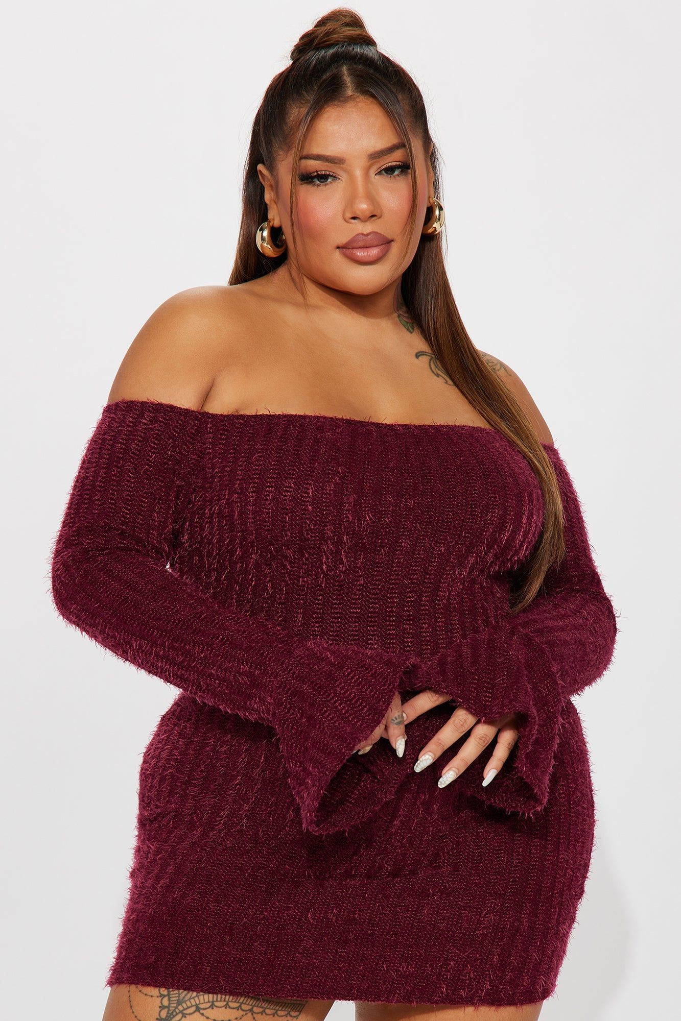 Mile High Sweater Mini Dress - Burgundy sold by Fashion Nova product image thumbnail 4