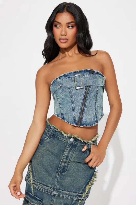 Pacific Beach Washed Denim Top - Acid Wash Blue sold by Fashion Nova