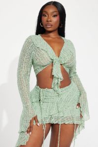 Love Addiction Lace Skirt Set - Sage sold by Fashion Nova