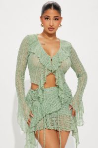 Love Addiction Lace Skirt Set - Sage sold by Fashion Nova
