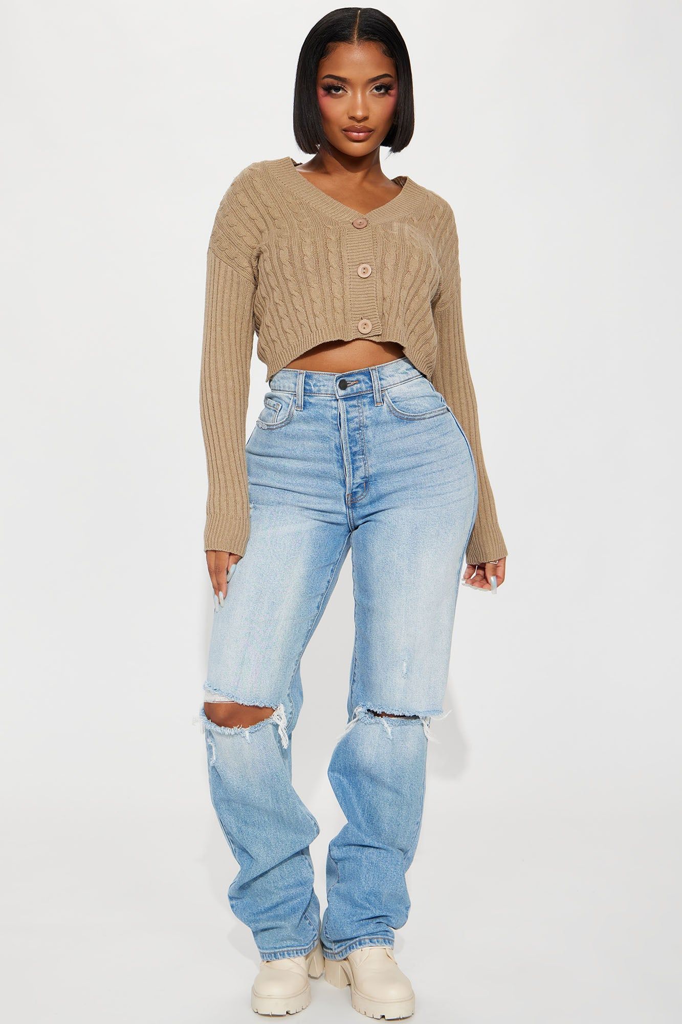 Frankie Cable Knit Cardigan Sweater - Khaki sold by Fashion Nova product image thumbnail 2