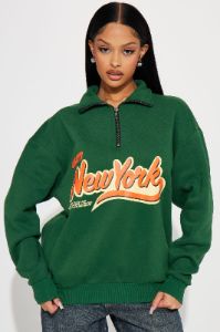 Vintage NY Half Zip Sweatshirt - Green sold by Fashion Nova