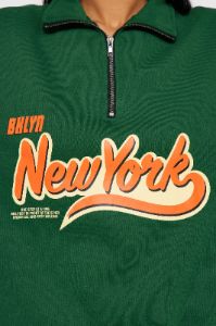 Vintage NY Half Zip Sweatshirt - Green sold by Fashion Nova