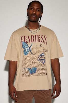 Fearless Butterfly Oversized Short Sleeve Tee - Tan sold by Fashion Nova