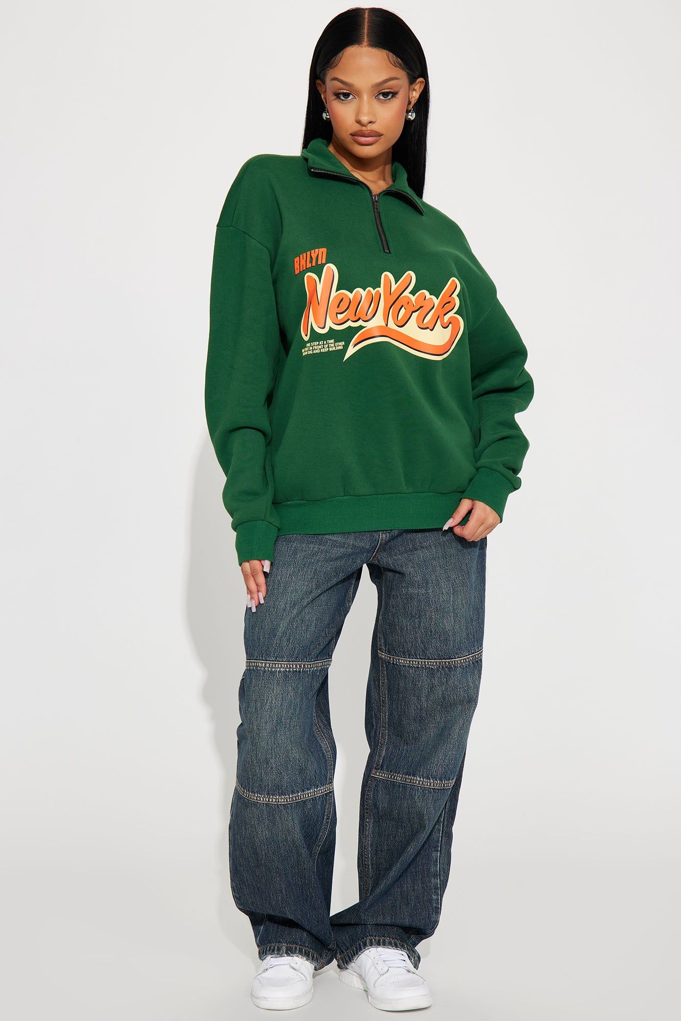 Vintage NY Half Zip Sweatshirt - Green sold by Fashion Nova product image thumbnail 2