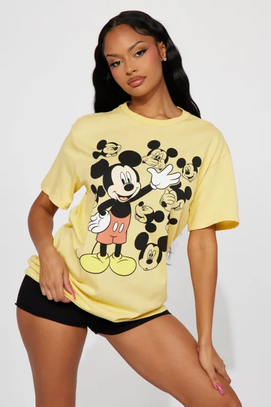 Mickey Mouse Faces Graphic Tshirt - Yellow sold by Fashion Nova