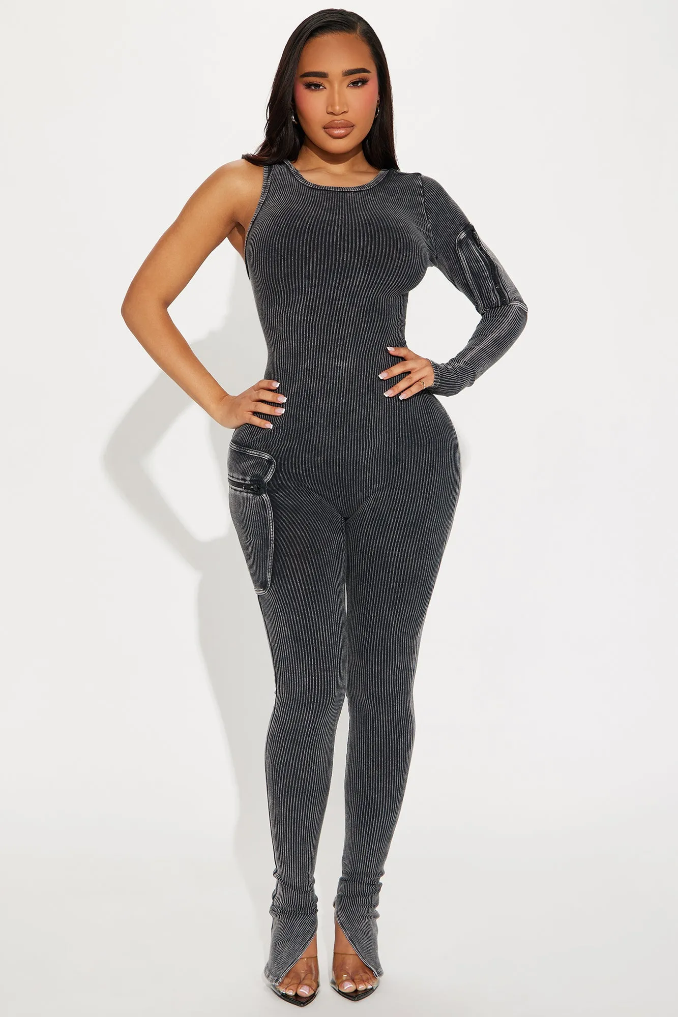 Spin Me Right Ribbed Jumpsuit - Black sold by Fashion Nova