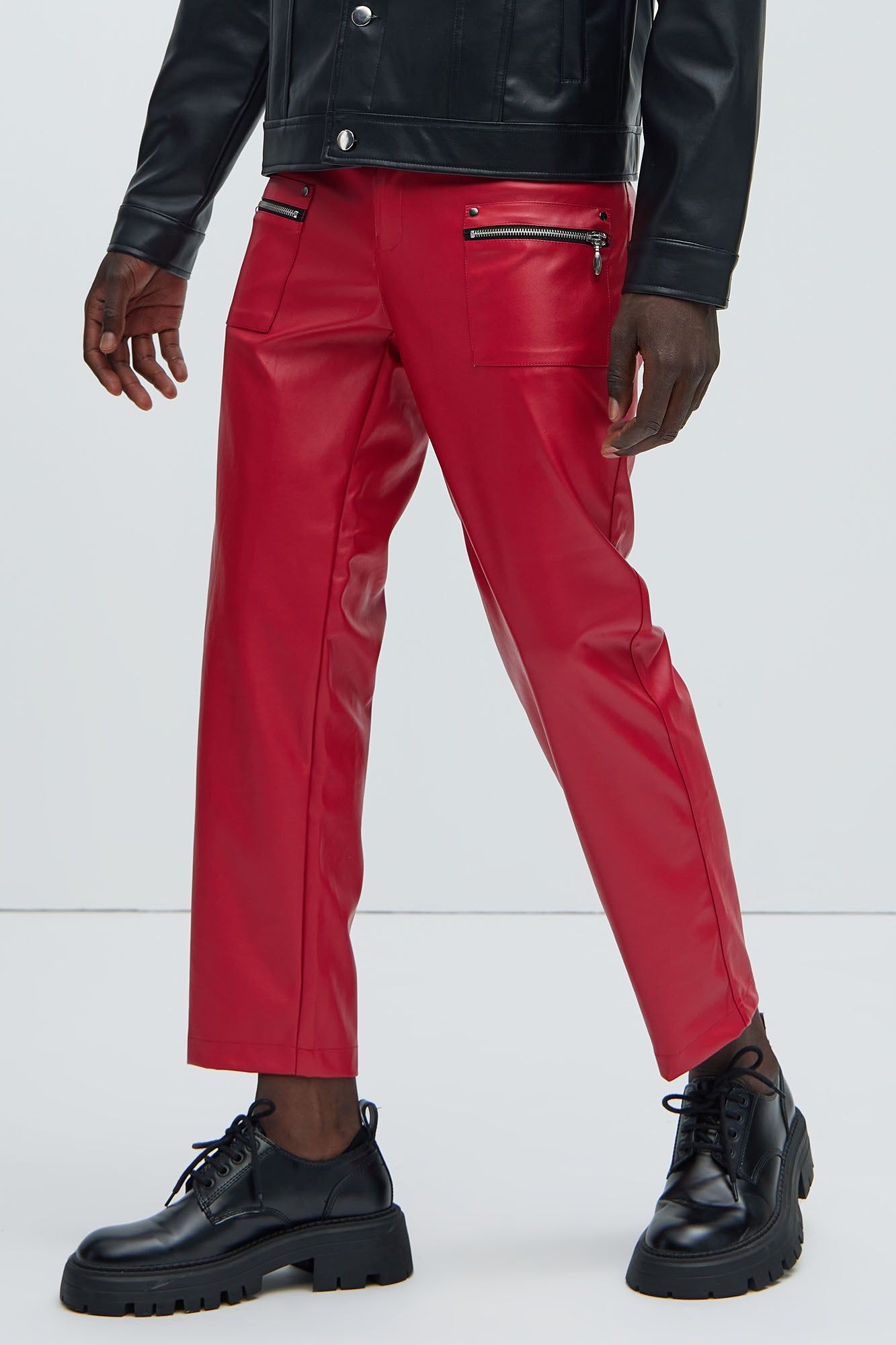 Put Me On Faux Leather Cropped Straight Pants - Red sold by Fashion Nova