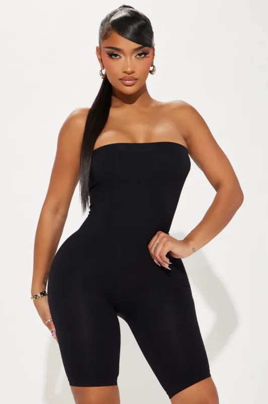Brynne Seamless Romper - Black sold by Fashion Nova