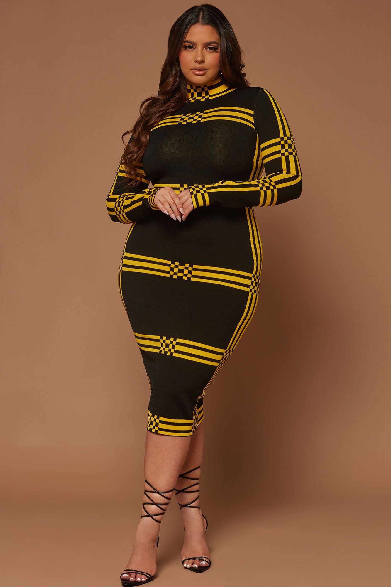 Abbie Knit Midi Dress - Black/Yellow sold by Fashion Nova