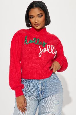 Holly Jolly Sweater - Red/combo sold by Fashion Nova