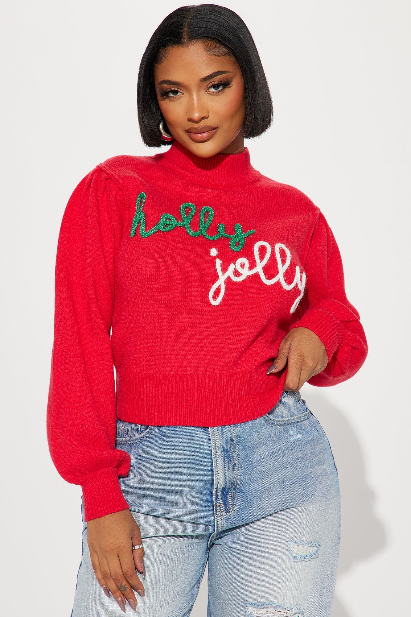 Holly Jolly Sweater - Red/combo sold by Fashion Nova