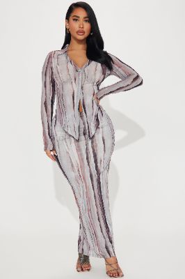 Perfect Addition Mesh Skirt Set - Brown/combo sold by Fashion Nova