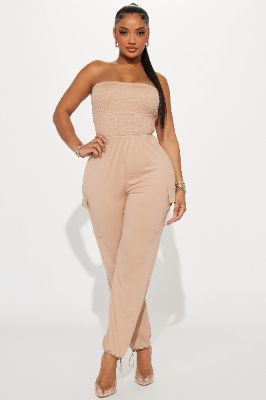 Push The Feeling Jumpsuit - Taupe sold by Fashion Nova