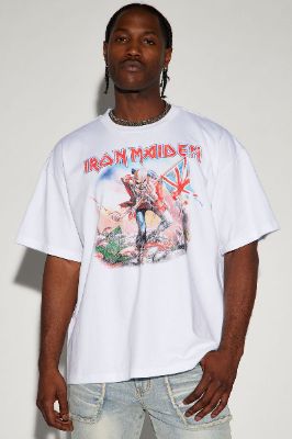 Iron Maiden The Trooper Oversized Short Sleeve Tee - White sold by Fashion Nova