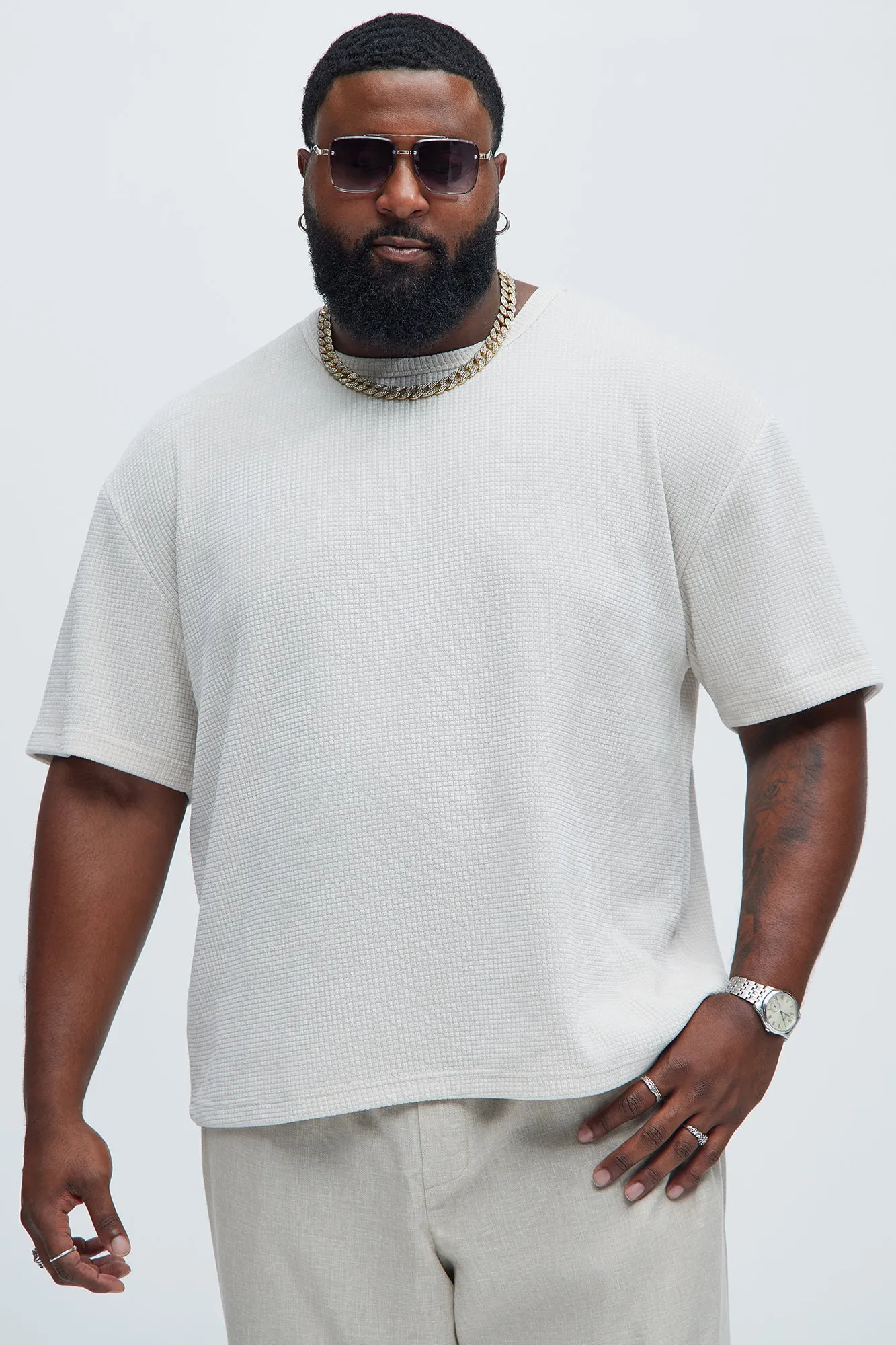 Greeenville Waffle Knit Relaxed Short Sleeve Tee - Cream sold by Fashion Nova product image thumbnail 5