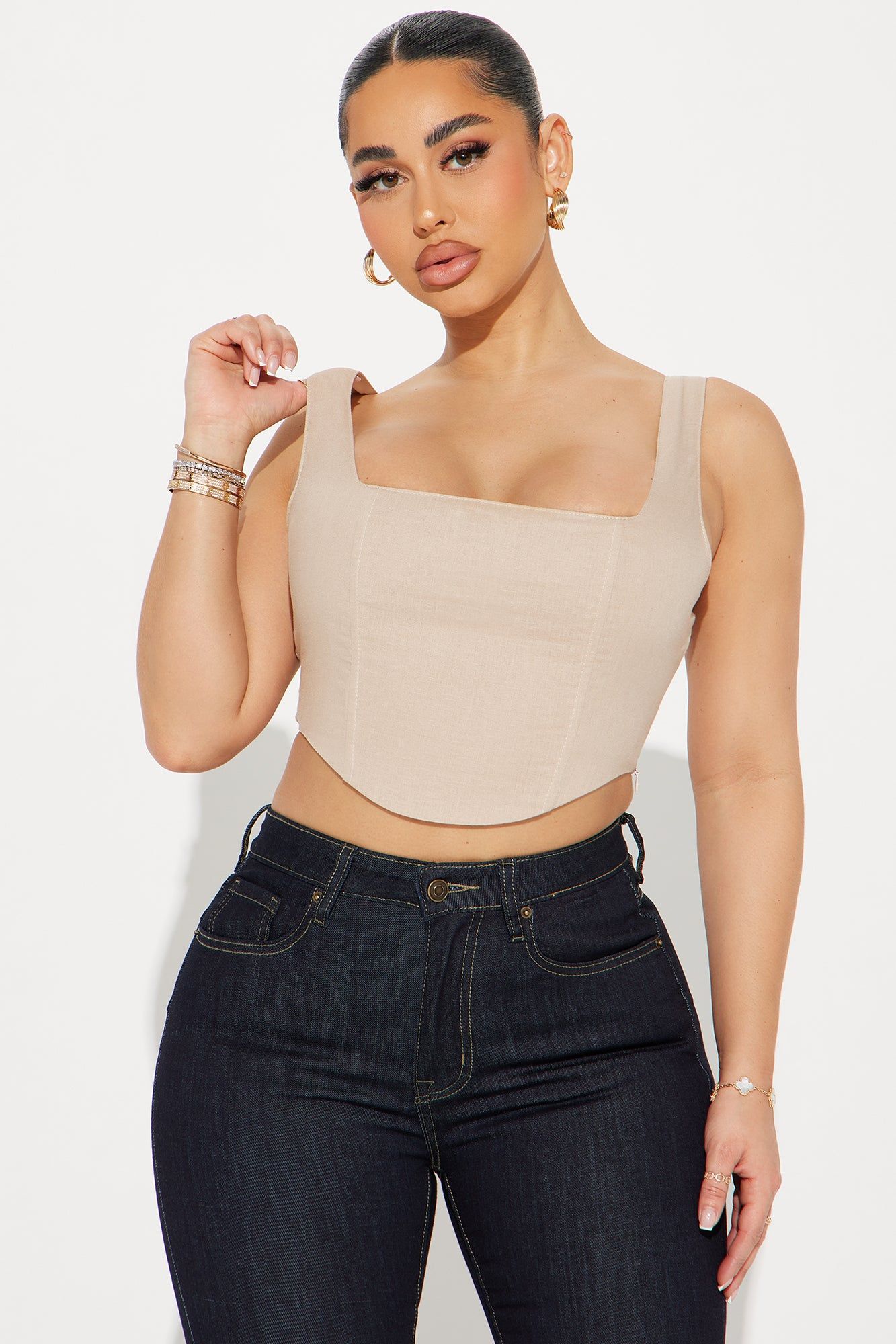Beachy Moods Linen Corset Top - Taupe sold by Fashion Nova