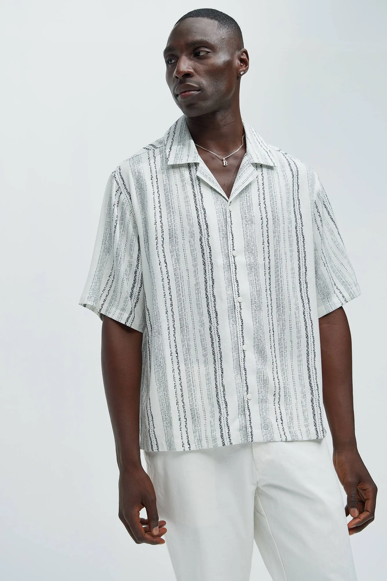 Tristan Linen Shirt - Off White/combo sold by Fashion Nova