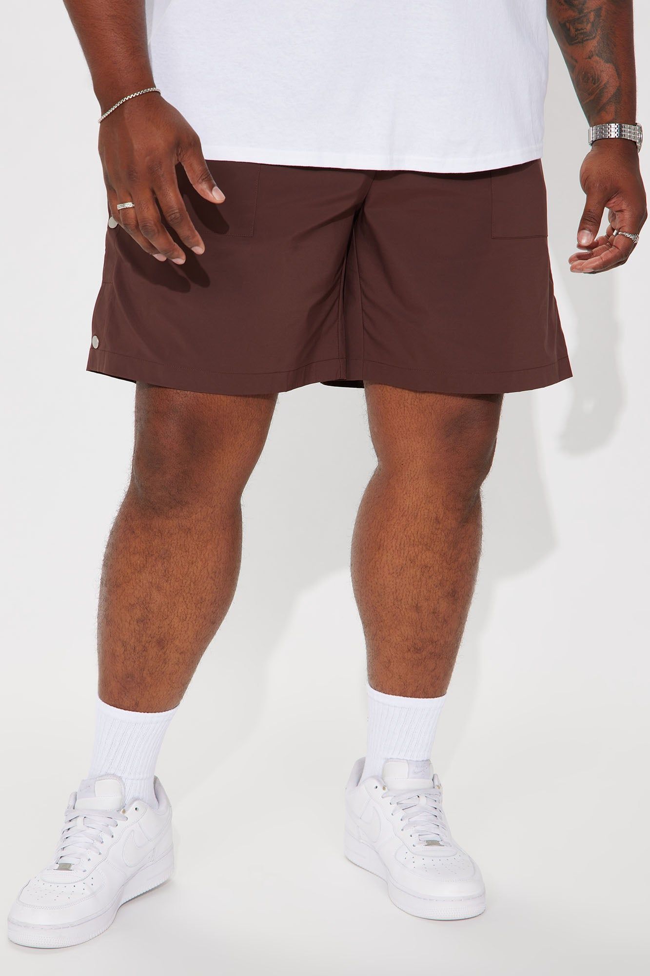 Side Buttons Nylon Shorts - Brown sold by Fashion Nova product image thumbnail 2
