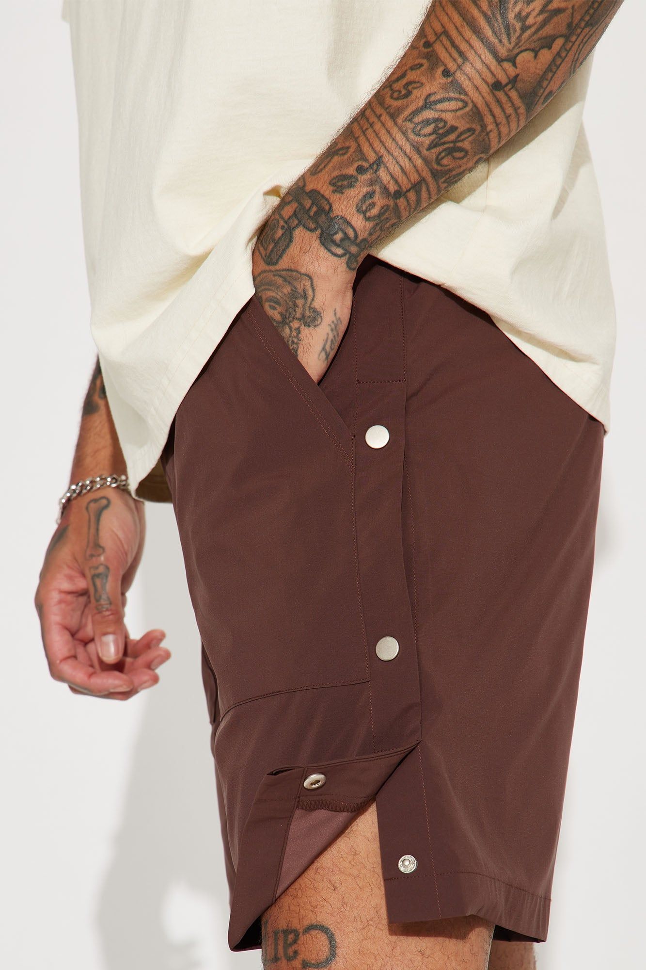 Side Buttons Nylon Shorts - Brown sold by Fashion Nova product image thumbnail 4
