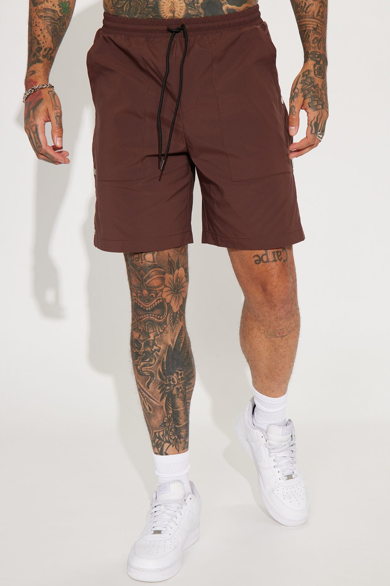 Side Buttons Nylon Shorts - Brown sold by Fashion Nova product image thumbnail 5