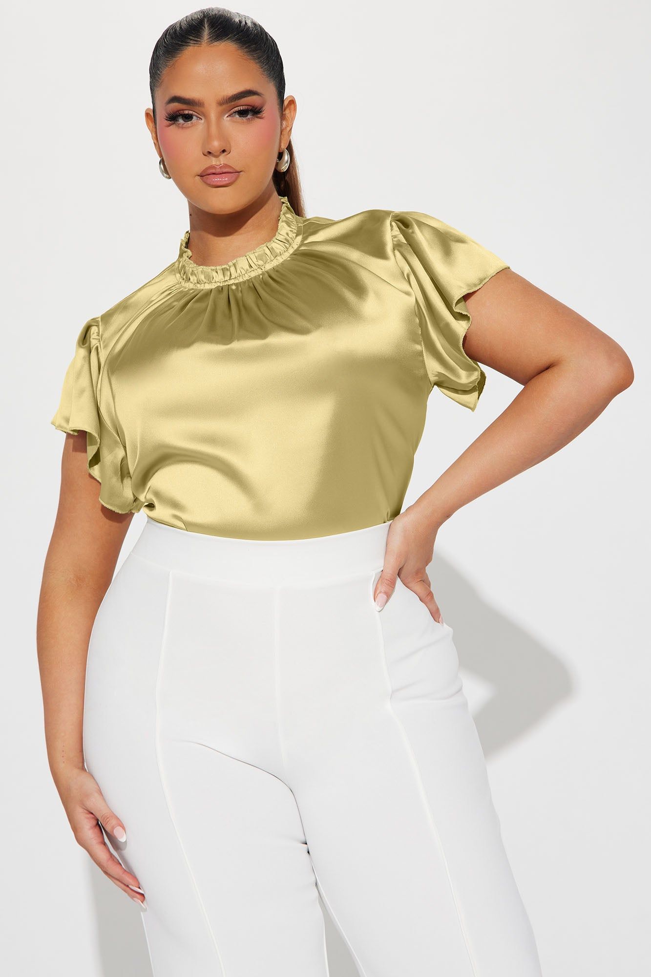Tabitha Satin Blouse Top - Sage sold by Fashion Nova product image thumbnail 4