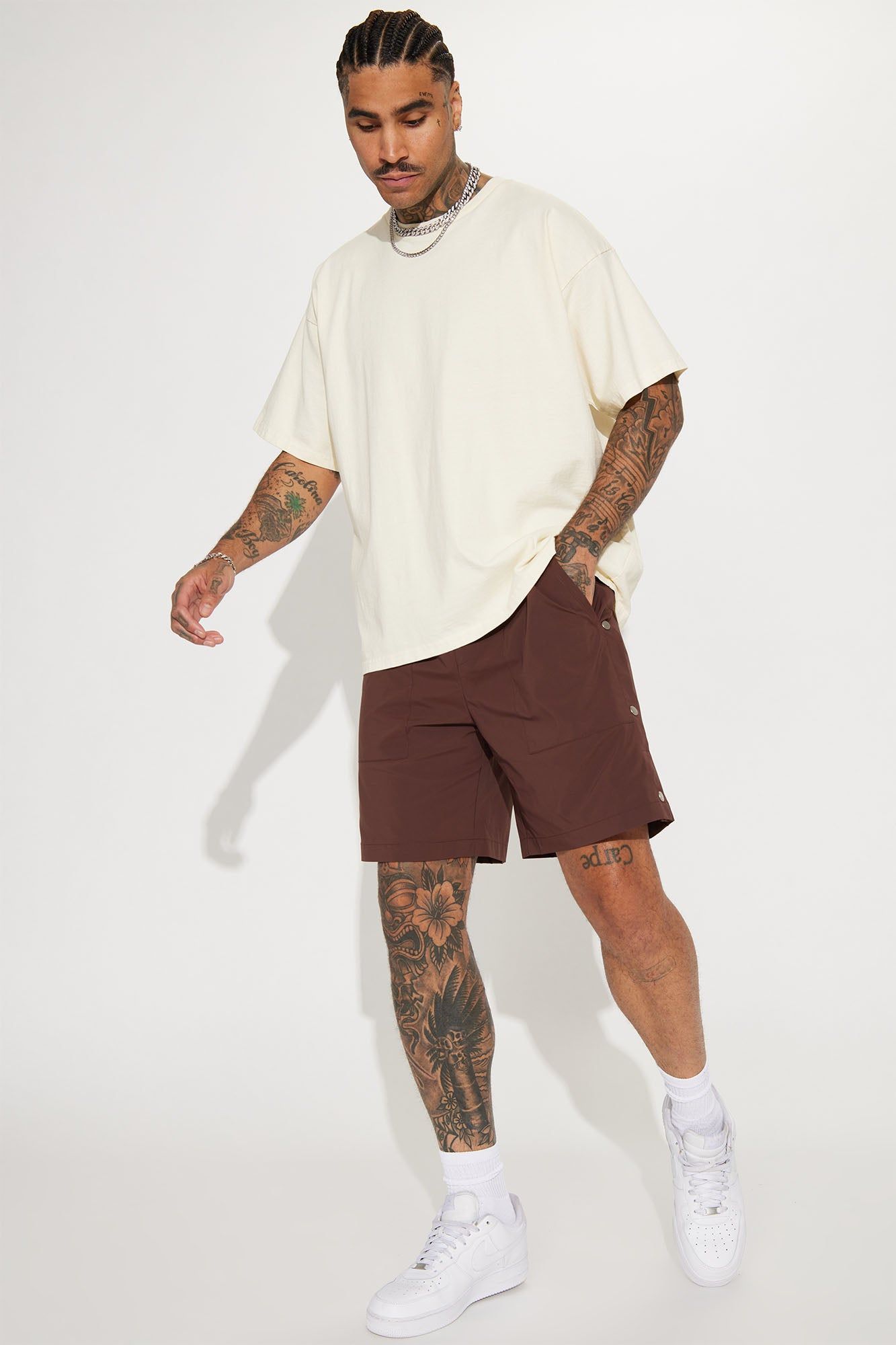 Side Buttons Nylon Shorts - Brown sold by Fashion Nova product image thumbnail 3